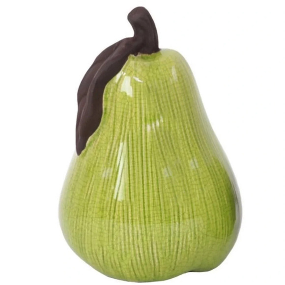 Stoneware Pear Figurine with Brown Stem and
Leaf Gloss Finish Chartreuse Green - Picture 3 of 3